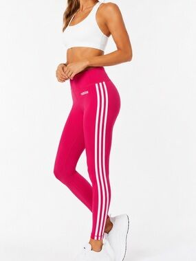 Adidas AeroReady Hot Pink 3 Stripe Leggings Athletic Yoga Gym Size S